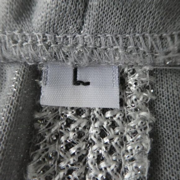 Vintage Disco Pants Silver Lurex Lace Overlay Stretch High Waist Wide Leg Large - Picture 9 of 15